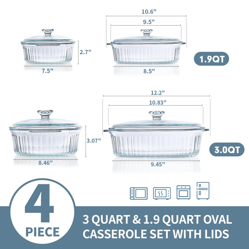M MCIRCO 4-Piece Glass Casserole Baking Dish, Set of 2 Casseroles With Glass Lids, 1.9 Qt and 3 Qt - Image 2