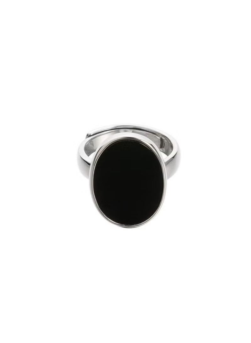 Korean Simple S925 Sterling Silver Inlaid with Black Agate Smooth High-end Fashion Niche Retro Personality - Image 4