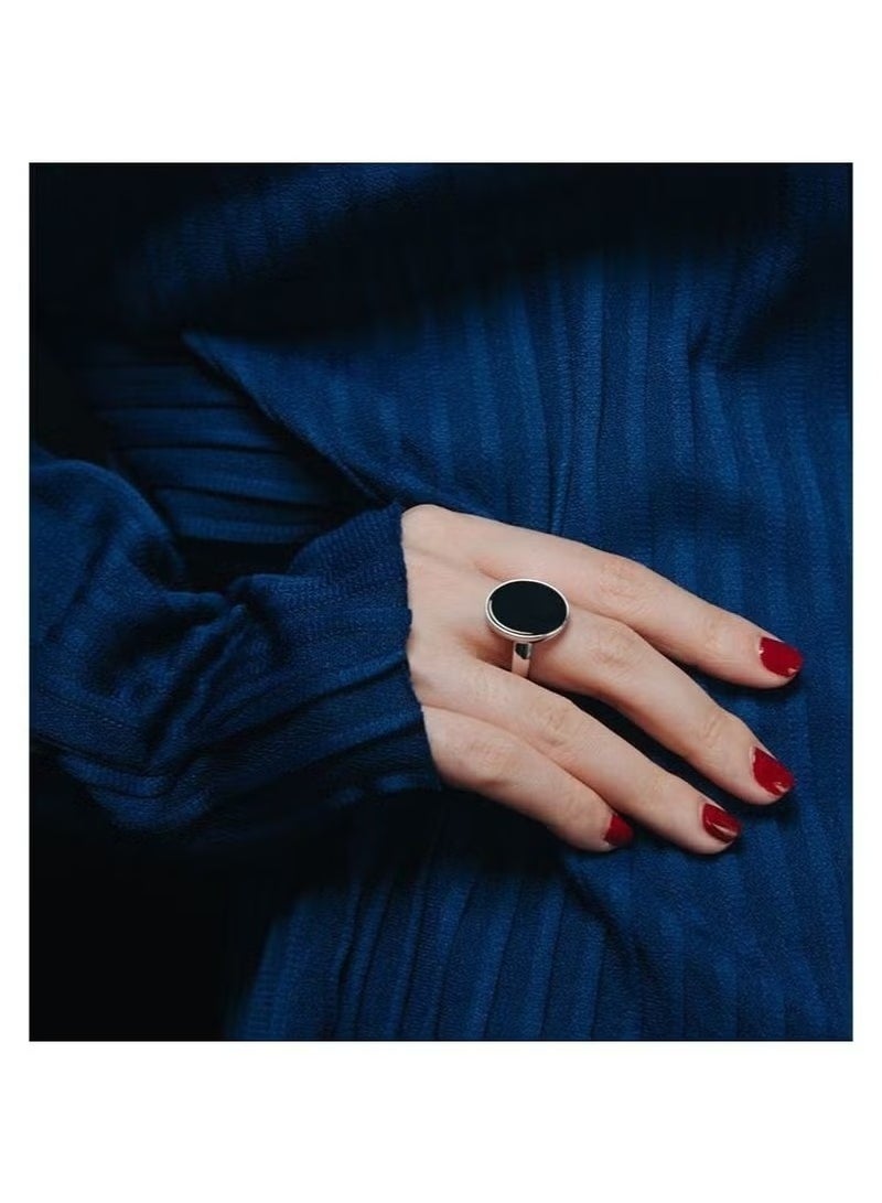 Korean Simple S925 Sterling Silver Inlaid with Black Agate Smooth High-end Fashion Niche Retro Personality - Image 2