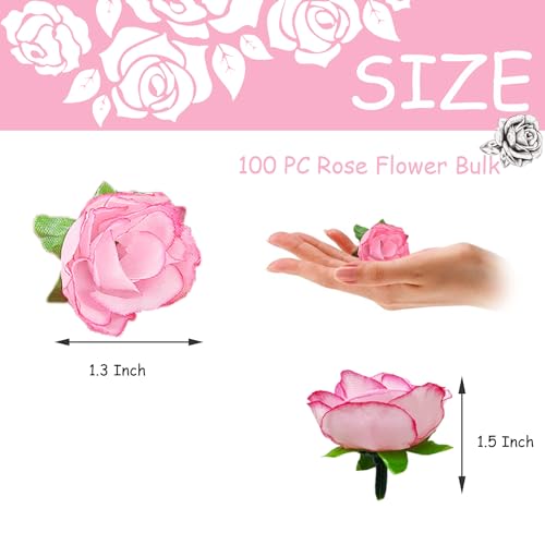 AWARDSEN 100pcs 1.3 Inch Pink Roses Artificial Flowers Silk Mini Pink Roses Head Bulk Fake Pink Rose for Wedding Party DIY Centerpieces Decor - Image 3