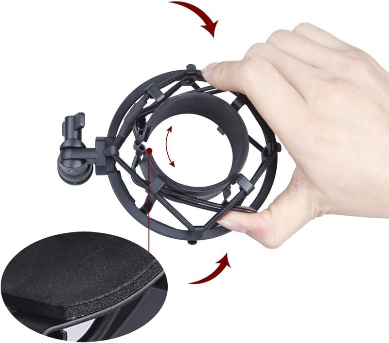Koolertron Microphone Shock Mount,Mic Clip Holder,Universal 50MM Anti-Vibration Mic Holder for 48MM-54mm Diameter Studio Condenser Mic (Black) - Image 4