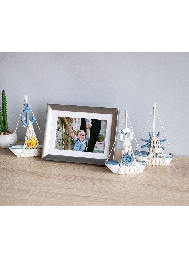 Juvale Juvale Set of 4 Mini Wooden Sailboat Models for Beach Nautical Home Decor Miniature Boat Decorations  Coastal Decor  - Image 3