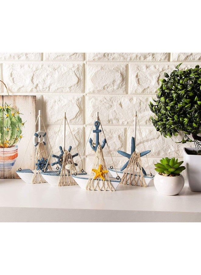 Juvale Juvale Set of 4 Mini Wooden Sailboat Models for Beach Nautical Home Decor Miniature Boat Decorations  Coastal Decor  - Image 2