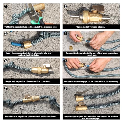 YELUN Garden telescopic hose end adapter with shut off Valve,Garden retractable hose end Fittings Kit,Suitable for flexible telescopic hose Repair Connector Brass Shut Off Valve 1Set - Image 3