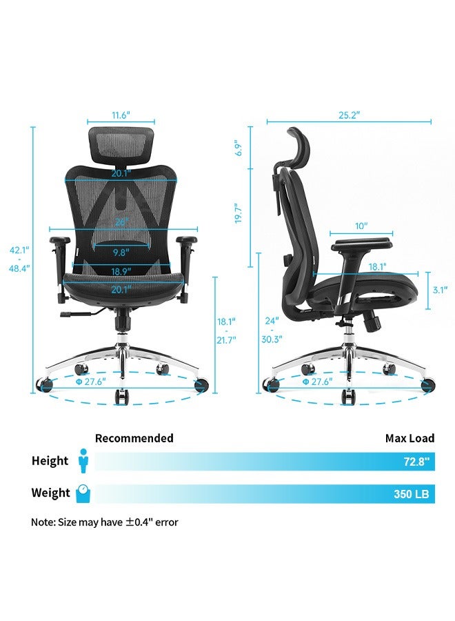 SIHOO M57 Ergonomic Office Chair with 3 Way Armrests Lumbar Support and Adjustable Headrest High Back Tilt Function Black - Image 2