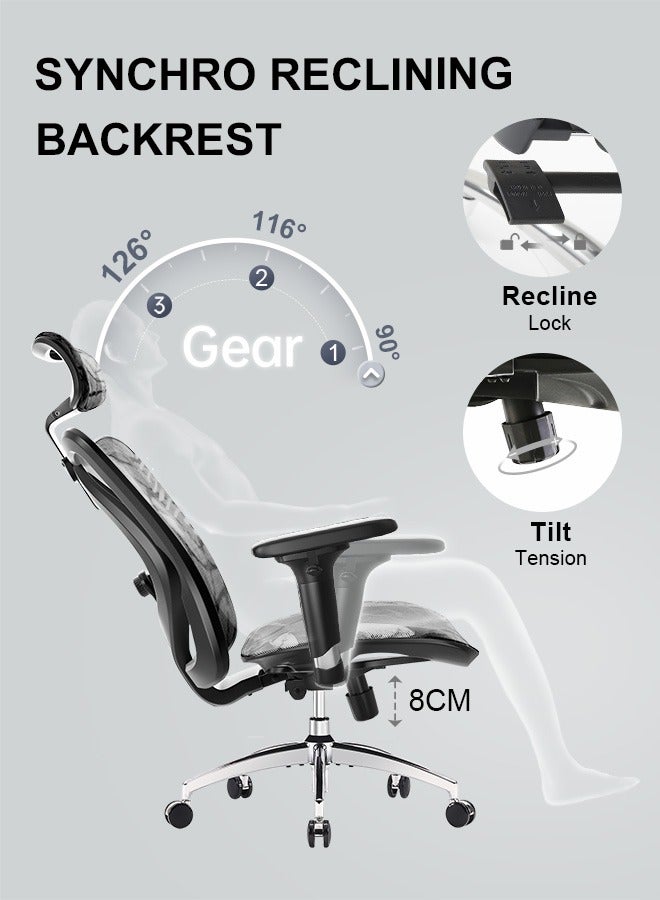 SIHOO M57 Ergonomic Office Chair with 3 Way Armrests Lumbar Support and Adjustable Headrest High Back Tilt Function Black - Image 3