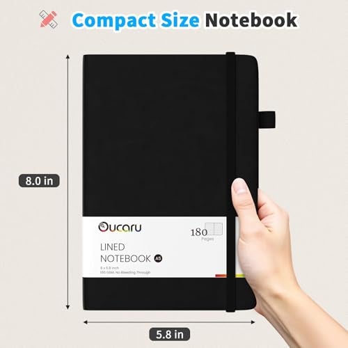 Oucaru Lined Journal Notebook, 2 Pack, 180 Pages, A5 Journals for Writing, 100 GSM Thick Paper, Small Notebooks Daily Journal for Women Men Work, Business, School, Travel Supplies - Image 2