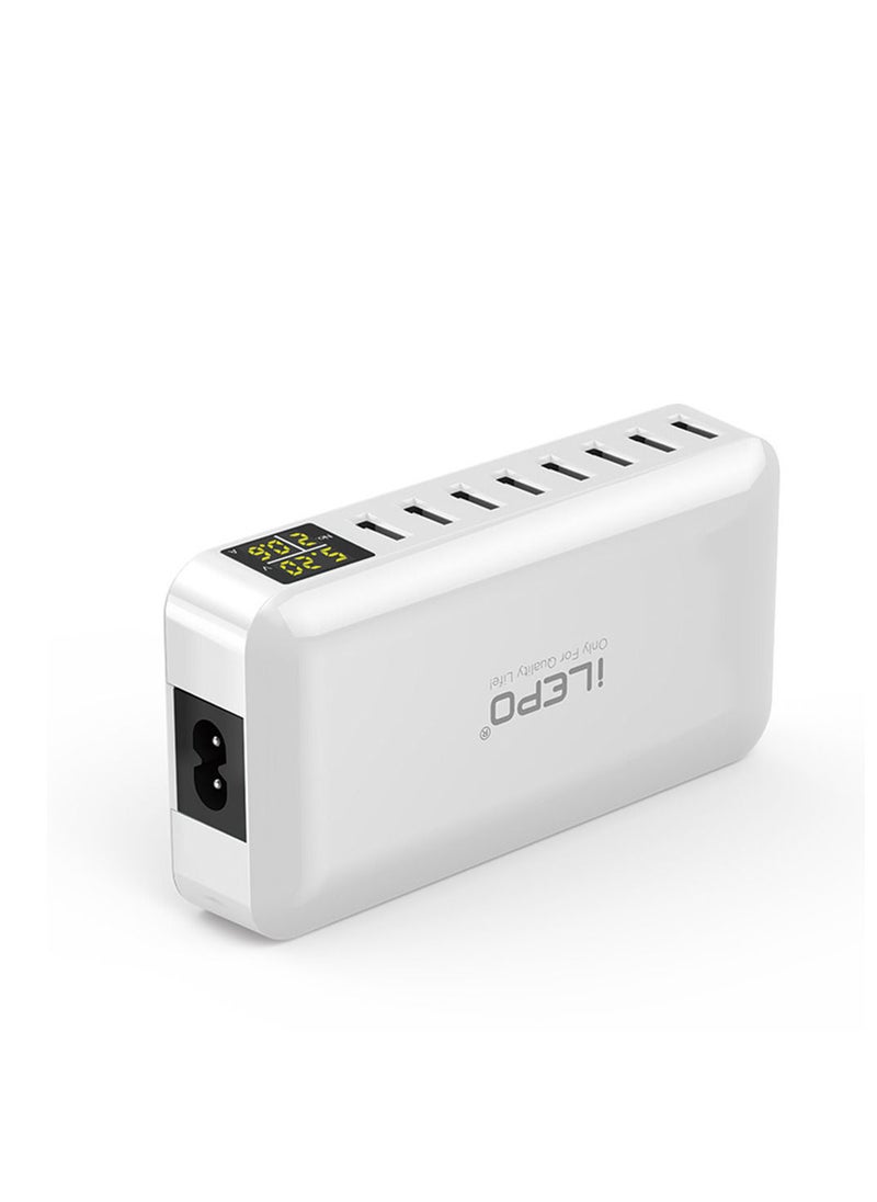 iLEPO - 8 Ports Smart USB Charger 40W 8A Multi Port USB Hub with LCD Display Fast Charging Wall Charger Power Adapter with 4ft Long Power Cord - Image 1