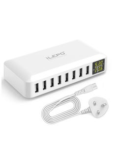 8 Ports Smart USB Charger 40W 8A Multi Port USB Hub with LCD Display Fast Charging Wall Charger Power Adapter with 4ft Long Power Cord