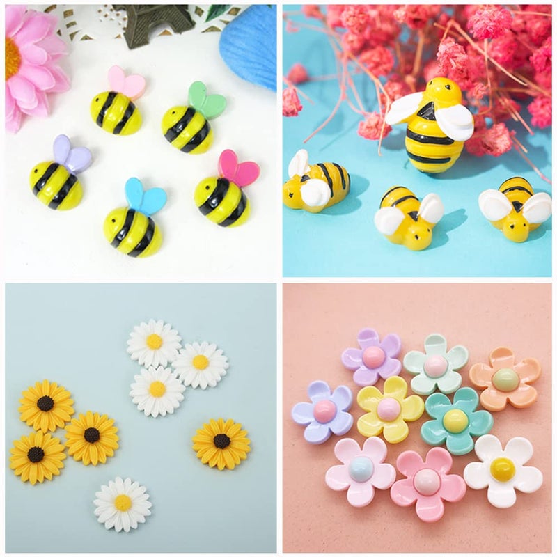 JKanruh 100 Pcs Tiny Craft Bees Flowers Sets,Tiny Resin Bumble Bee Flowers Ornaments for Embellishments,Bee Themed Art Crafts,Home Office Decoration (Multi Size) - Image 5