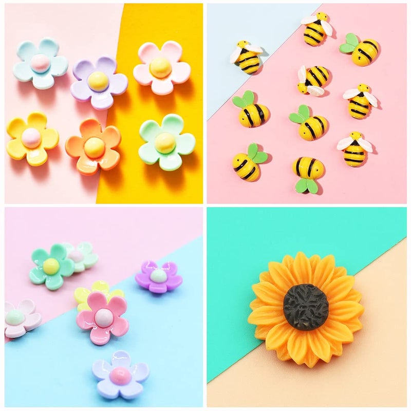 JKanruh 100 Pcs Tiny Craft Bees Flowers Sets,Tiny Resin Bumble Bee Flowers Ornaments for Embellishments,Bee Themed Art Crafts,Home Office Decoration (Multi Size) - Image 4