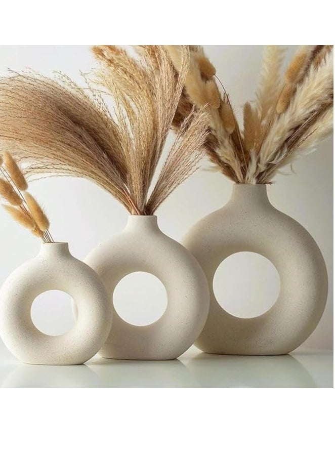 Generic The Vase White Ring Vase | Flower Vase | Pampas Grass Vase | Vase | Round Shaped Vase | Home Decor Centrepiece | Decor Showpiece Donut Vase - (Set Of 3) 8,6 And 4 Inches  - Image 1