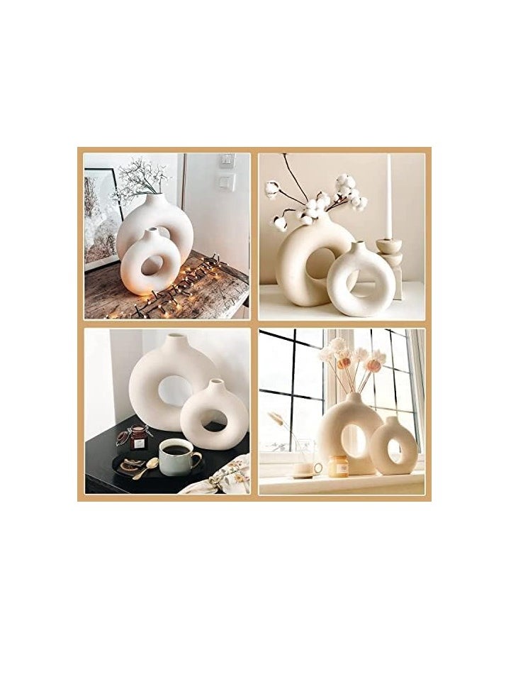Generic The Vase White Ring Vase | Flower Vase | Pampas Grass Vase | Vase | Round Shaped Vase | Home Decor Centrepiece | Decor Showpiece Donut Vase - (Set Of 3) 8,6 And 4 Inches  - Image 2