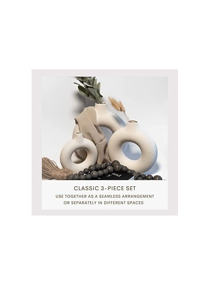 Generic The Vase White Ring Vase | Flower Vase | Pampas Grass Vase | Vase | Round Shaped Vase | Home Decor Centrepiece | Decor Showpiece Donut Vase - (Set Of 3) 8,6 And 4 Inches  - Image 3