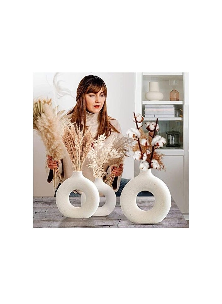 Generic The Vase White Ring Vase | Flower Vase | Pampas Grass Vase | Vase | Round Shaped Vase | Home Decor Centrepiece | Decor Showpiece Donut Vase - (Set Of 3) 8,6 And 4 Inches  - Image 4