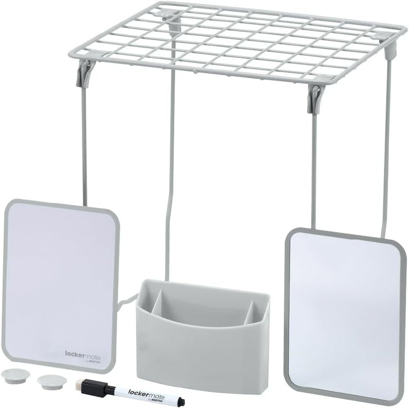LockerMate by Bostitch 7Piece Locker Organizer Kit Includes Locker Shelf Mirror Whiteboard Storage Cup  Dry Erase Marker  Gray - Image 1