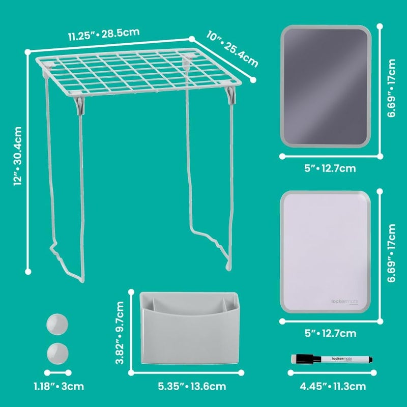 LockerMate by Bostitch 7Piece Locker Organizer Kit Includes Locker Shelf Mirror Whiteboard Storage Cup  Dry Erase Marker  Gray - Image 3