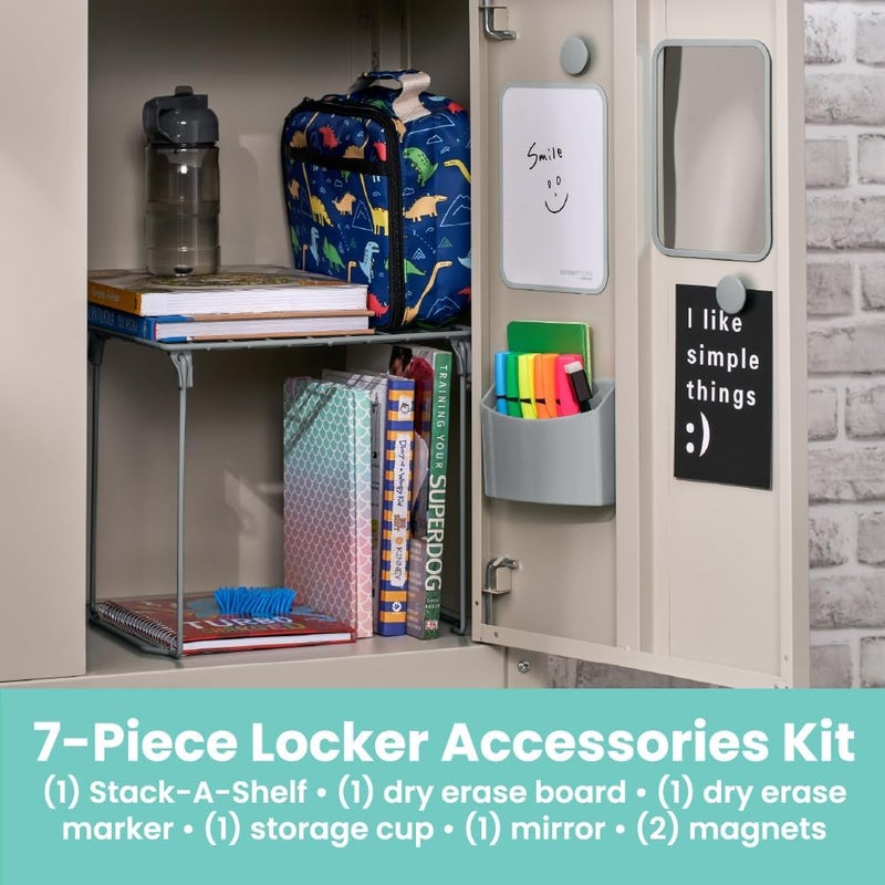 LockerMate by Bostitch 7Piece Locker Organizer Kit Includes Locker Shelf Mirror Whiteboard Storage Cup  Dry Erase Marker  Gray - Image 4