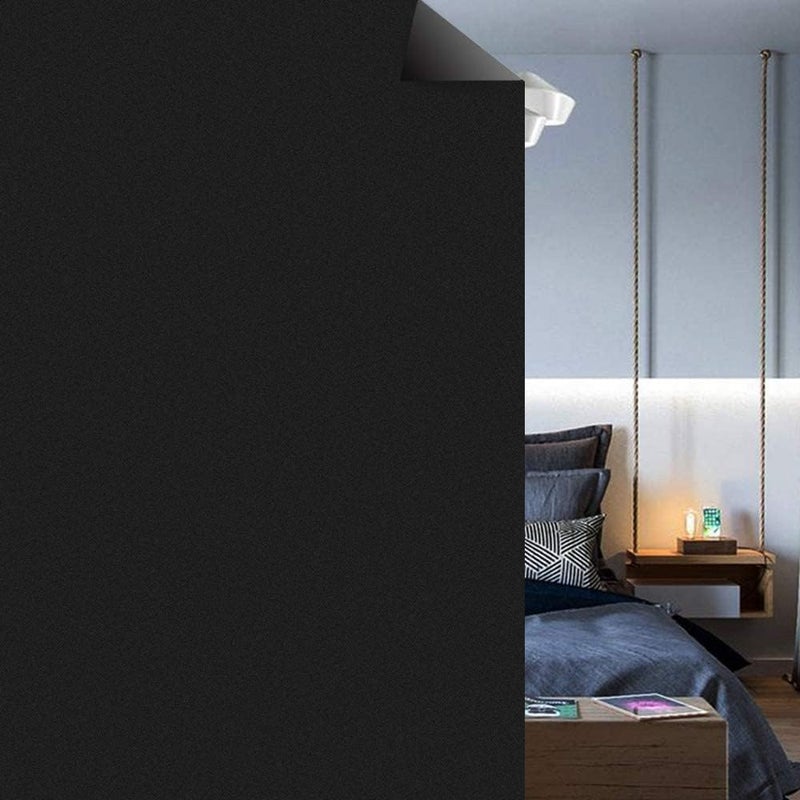 sia SIA VENDORS Blackout Window Privacy Film Day and Night 100 Light Blocking Static Cling Room Darkening Window Tint Black Door Stickers for Home Office 50cm x 98 Inch Blackout Film - Image 1