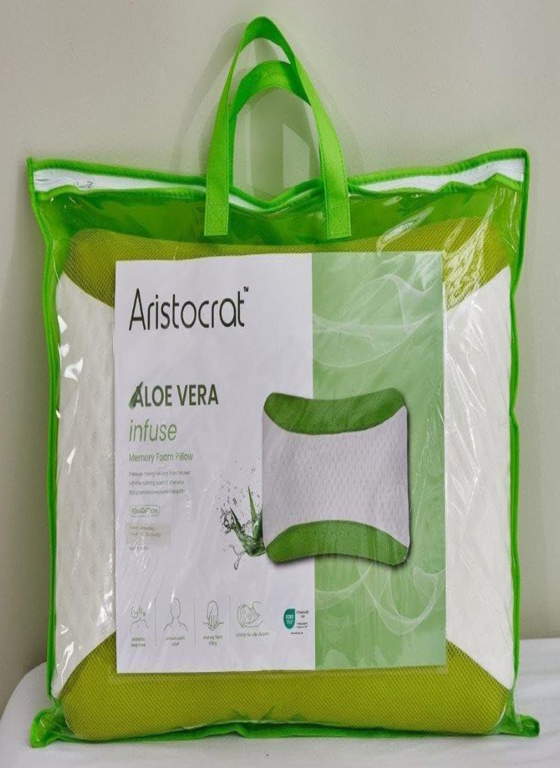 ARISTOCRAT Aloe Vera Infused Memory Foam Pillow | Hypoallergenic & Breathable | Removable cover - 60x40x12cm  - Image 5