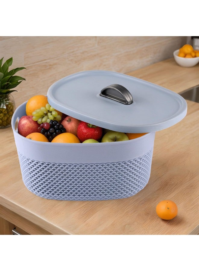Kuber Industries Kuber Industries Unbreakable Small Multipurpose Storage Baskets with lid|Design-Netted|Material-Plastic|Shape-Oval|Color-Brown,Beige and Grey|Pack of 3  - Image 2