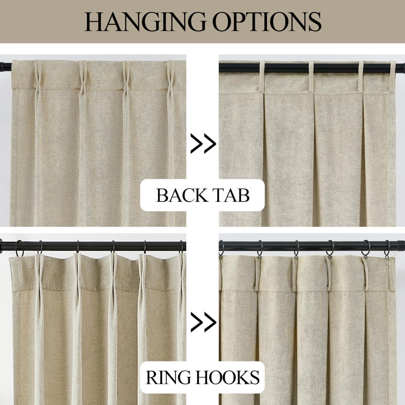 Vision Home Pinch Pleated Light Filtering Curtains Velvet Chenille Window Curtains 84 inch for Living Room Bedroom Semi-Blackout Pinch Pleat Drapes with Hooks 36" Wx84Lx2,Oatmeal Tan - Image 3