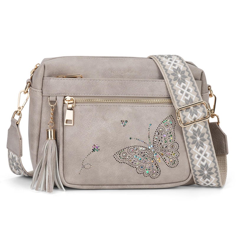 KITEVIUN Crossbody Bags for Women Trendy Leather Crossbody Purse Shoulder Handbags Butterfly Design - Image 1