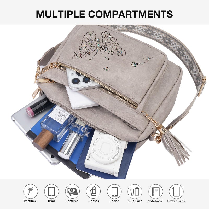 KITEVIUN Crossbody Bags for Women Trendy Leather Crossbody Purse Shoulder Handbags Butterfly Design - Image 3