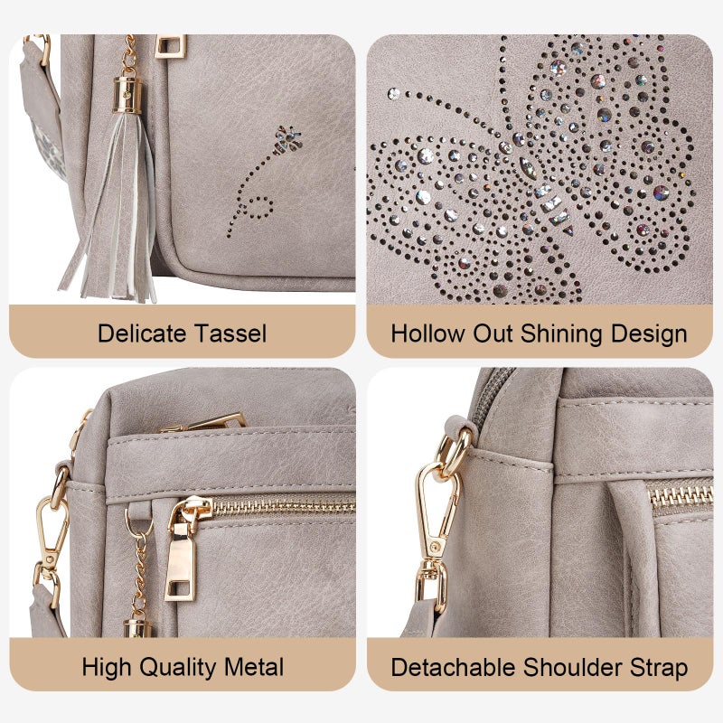 KITEVIUN Crossbody Bags for Women Trendy Leather Crossbody Purse Shoulder Handbags Butterfly Design - Image 4