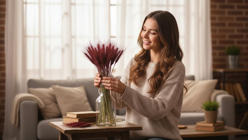 Fancy Dried Wheat Flowers Sheaves Dry Wheat Grass Bouquet preseved Grass Bundle Naturel everlating Flowers Home Kitchen Church Table Wedding Wreath Decoration(100, Cherrywood) - Image 3