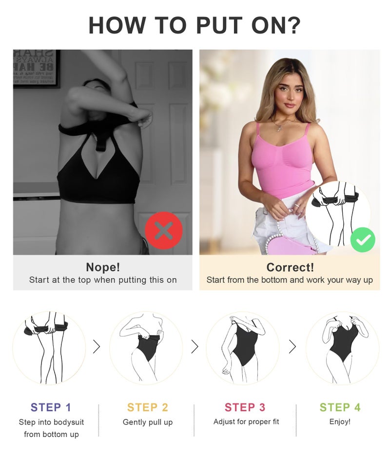 SHAPERX بدلة تشكيل الجسم النسائية SHAPERX للتحكم في البطن ، بدلة تشكيل الجسم بدون seams ، خصر مشدود ، SZ5215-وردي-L/XL - Image 5