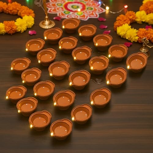 CraftVatika LED Floating Water Sensor Diyas Set of 24, Diwali Decor Items, Waterproof Decorative Lights for Diwali, Home, Office, Pooja, Rangoli, Reusable Floating Diya for Decoration (24 Pcs) - Image 1