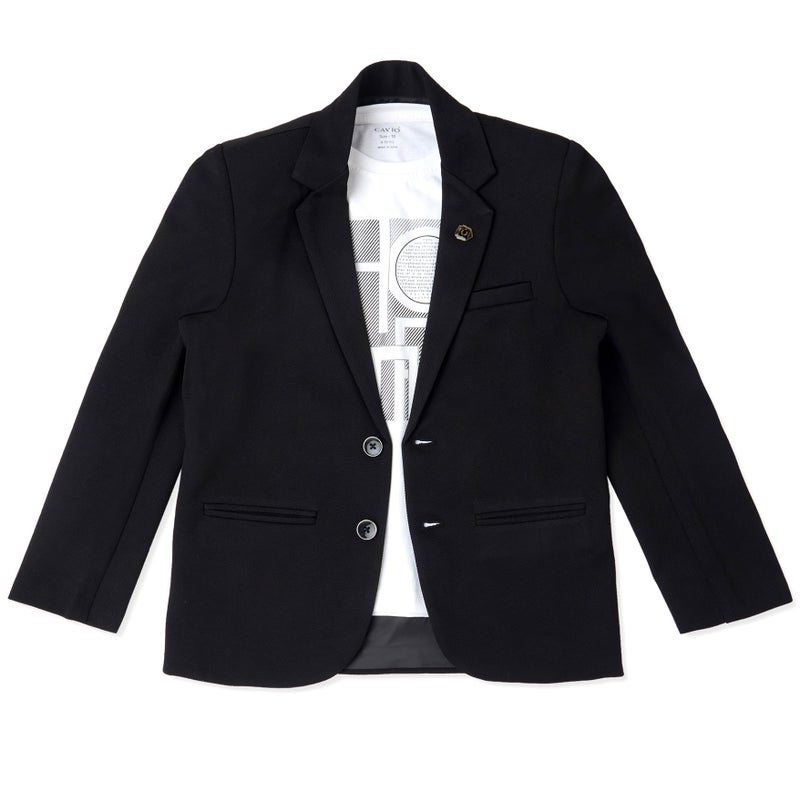 CAVIO Boys Black Regular Fit Solid Cotton Blazer and T-Shirt - Image 4