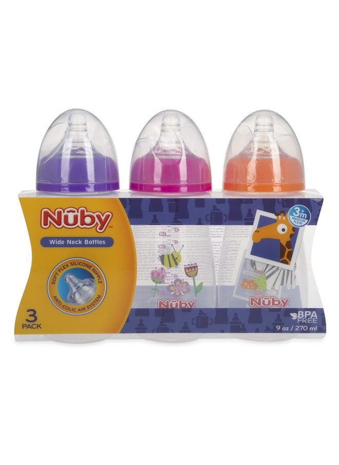 Nuby Nuby Tritan Wide Neck Non-Drip Bottles with Anti-Colic Air System: 9oz./ 270 Ml, 3 Pack, 3M+, Multi  - Image 3