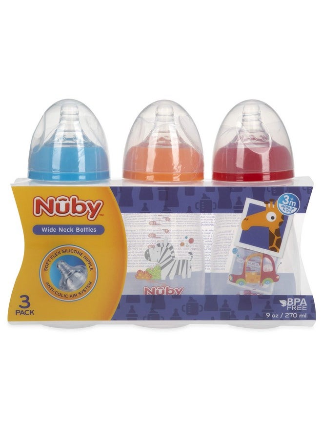 Nuby Nuby Tritan Wide Neck Non-Drip Bottles with Anti-Colic Air System: 9oz./ 270 Ml, 3 Pack, 3M+, Multi  - Image 4