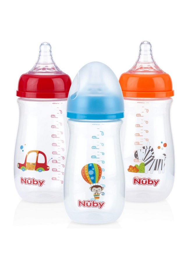 Nuby Nuby Tritan Wide Neck Non-Drip Bottles with Anti-Colic Air System: 9oz./ 270 Ml, 3 Pack, 3M+, Multi  - Image 1