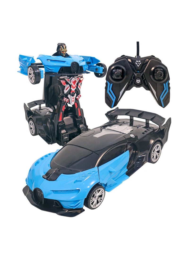 Remote Control Car to Robot Transforming Car Toy, Rechargeable- Blue  - Image 1