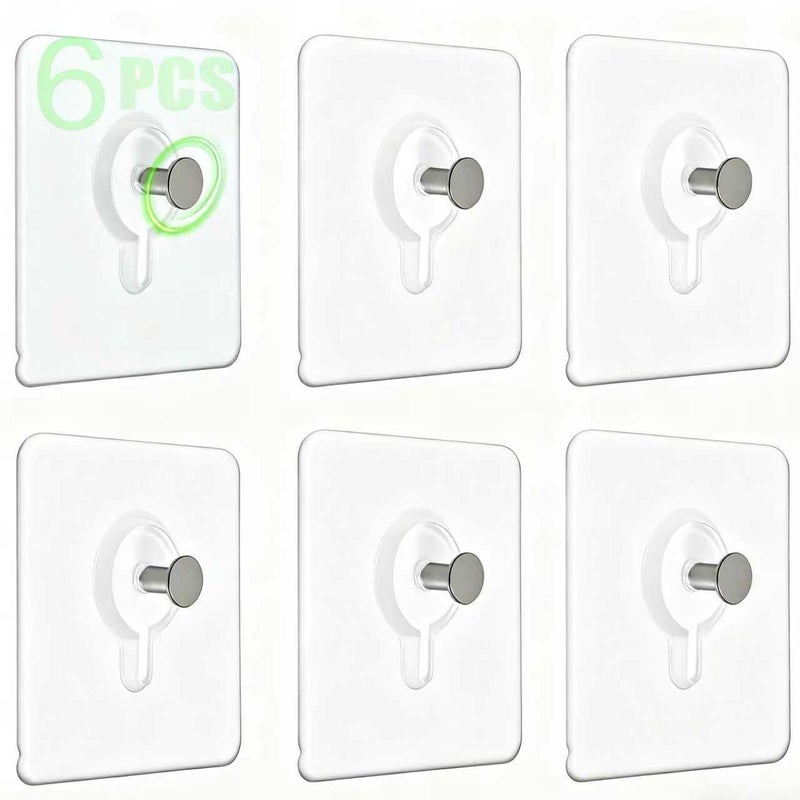 IOMDRWU Picture Hanging Hooks,6 PCS Heavy Duty Up-Grade Wall Hangers Without Nails,Wall Picture Hangers, Transparent Waterproof Adhesive Picture Hanger,Frame Hanger Sticky Hooks for Bathroom,Kitchen - Image 1