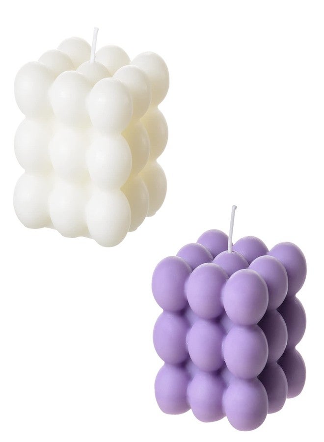 ACITHGL Bubble Candle - Cube Soy Wax Candles, Home Decor Candle, Scented Candle Set 2 Pieces, Home Use and Gifting (White+Purple) - Image 1