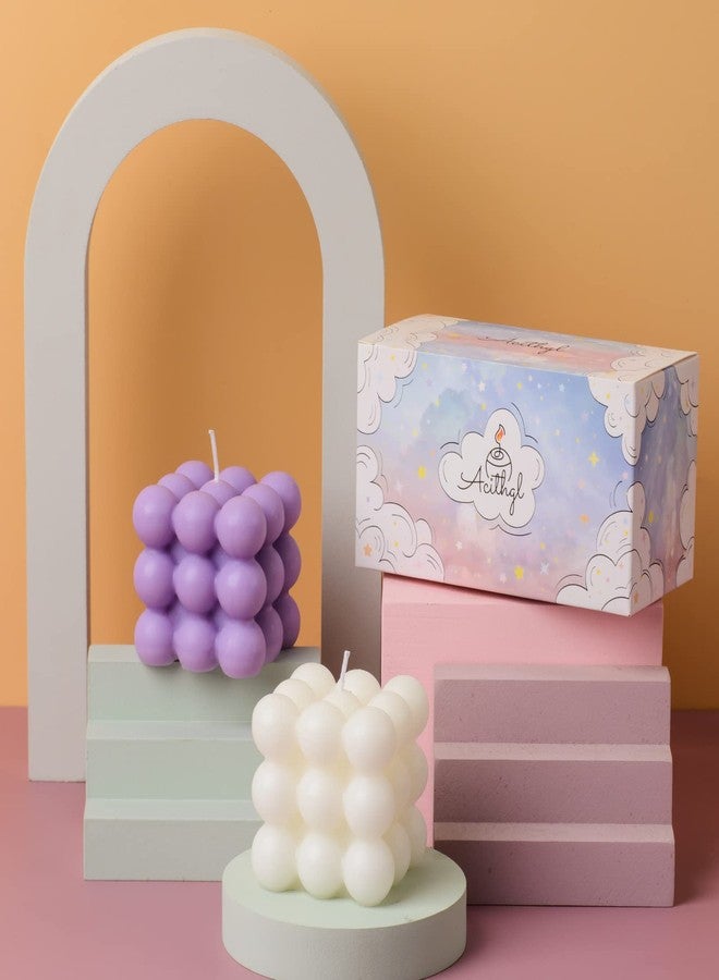 ACITHGL Bubble Candle - Cube Soy Wax Candles, Home Decor Candle, Scented Candle Set 2 Pieces, Home Use and Gifting (White+Purple) - Image 4