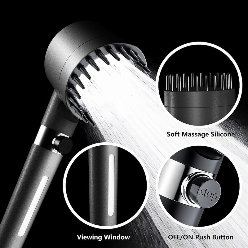 Filtered Shower Head with Handheld,High Pressure Shower Head 4 Spray Modes,ShowerHead with ON/OFF Switch for Pets,Built-in Power Wash to Clean Tub,Shower Heads Combo with Stainless Steel Hose - Image 2