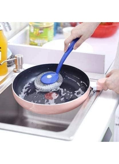 Generic Multipurpose Stainless Steel Metal Rust Dish Washer Cleaning Steel Juna Brush with Plastic Handles for Kitchen Utensil Pack of 1 Multicolou  - Image 3