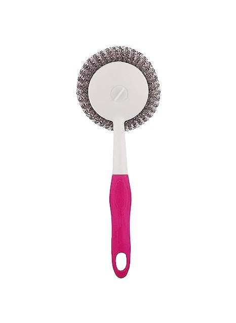 Generic Multipurpose Stainless Steel Metal Rust Dish Washer Cleaning Steel Juna Brush with Plastic Handles for Kitchen Utensil Pack of 1 Multicolou  - Image 2