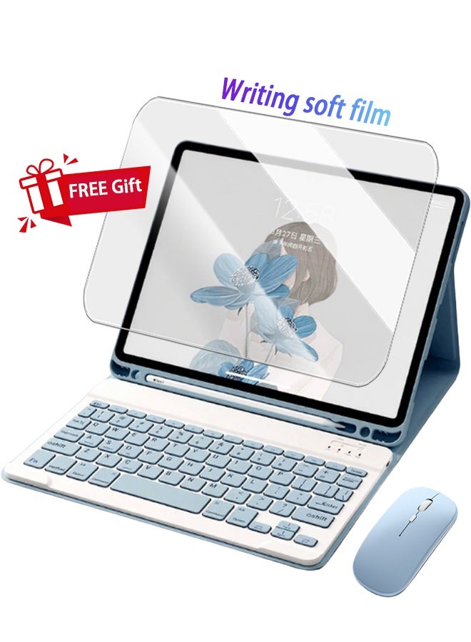 Keyboard Case For Redmi Pad SE 11 Inch, Detachable Bluetooth Keyboard Case Fully Wrapped /Anti-Fall /Leather Shockproof /Triangle Bracket, /Built-In Pen Slot / Flip-Top Smart Wake-Up/Off - AED 49 Gift Set Screen Protector-Blue - Image 3