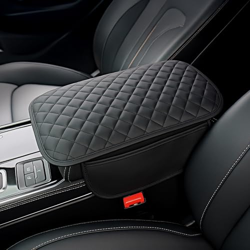 DSCARCovers Extended Car Center Console Cover with 2 Storage Microfiber Leather Car Armrest Cover Cushion For SUV Truck Universal Car Accessories Memory Foam Comfort Stylish Leather Design Black longer - Image 1