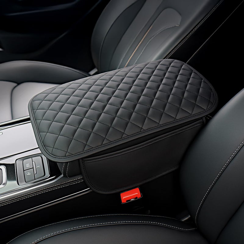 DSCARCovers Extended Car Center Console Cover with 2 Storage Microfiber Leather Car Armrest Cover Cushion For SUV Truck Universal Car Accessories Memory Foam Comfort Stylish Leather Design Black longer - Image 3