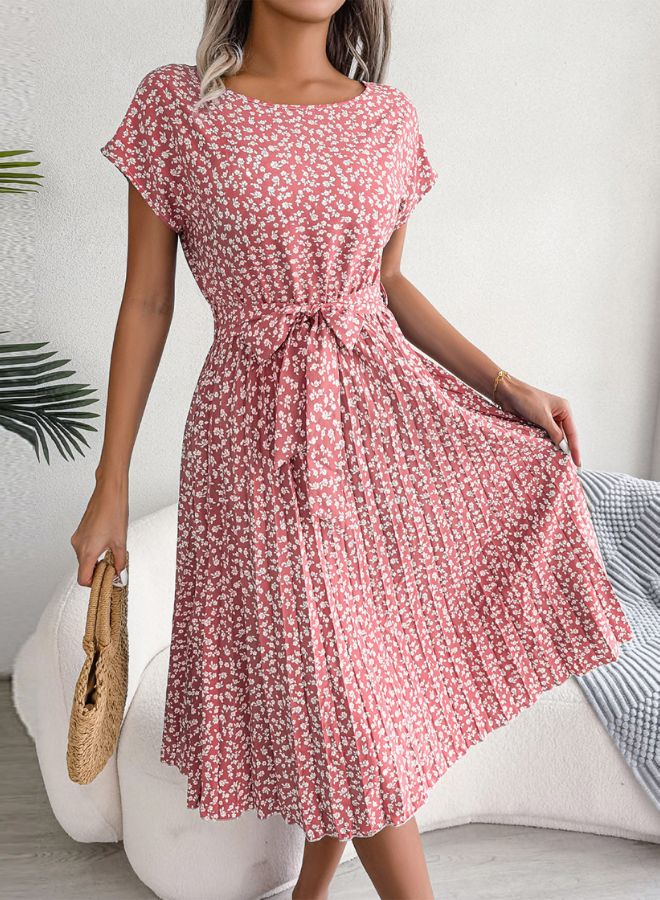 Tepveisoy Women's Summer Round Neck Casual Fashion Printed Pullover Dress Short-Sleeved Floral Pleated Skirt dress  - Image 4