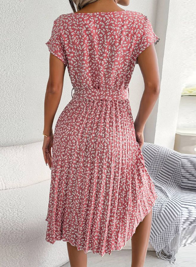 Tepveisoy Women's Summer Round Neck Casual Fashion Printed Pullover Dress Short-Sleeved Floral Pleated Skirt dress  - Image 3