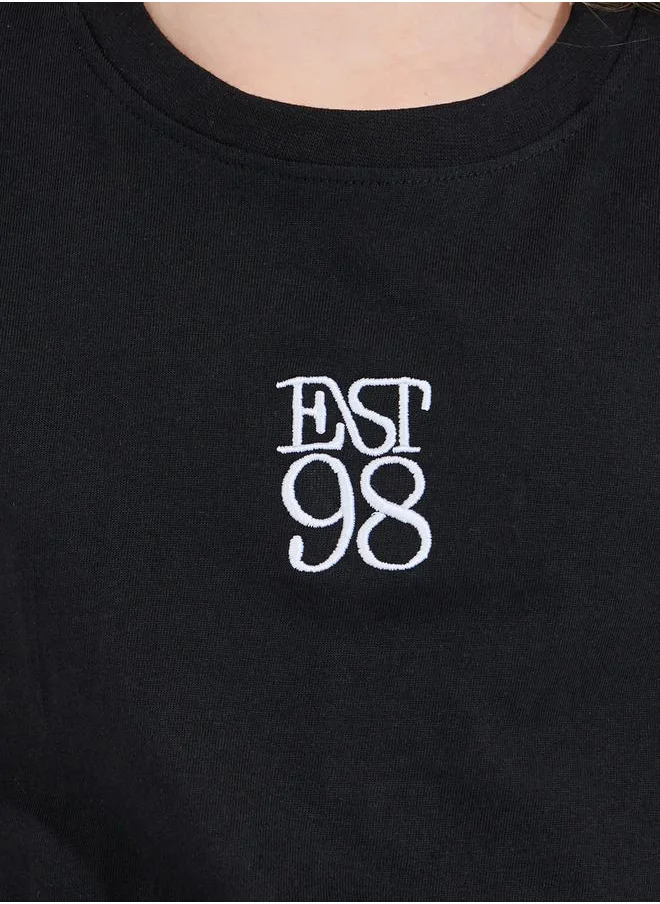 Styli Embroidery Detail Round Neck T-Shirt