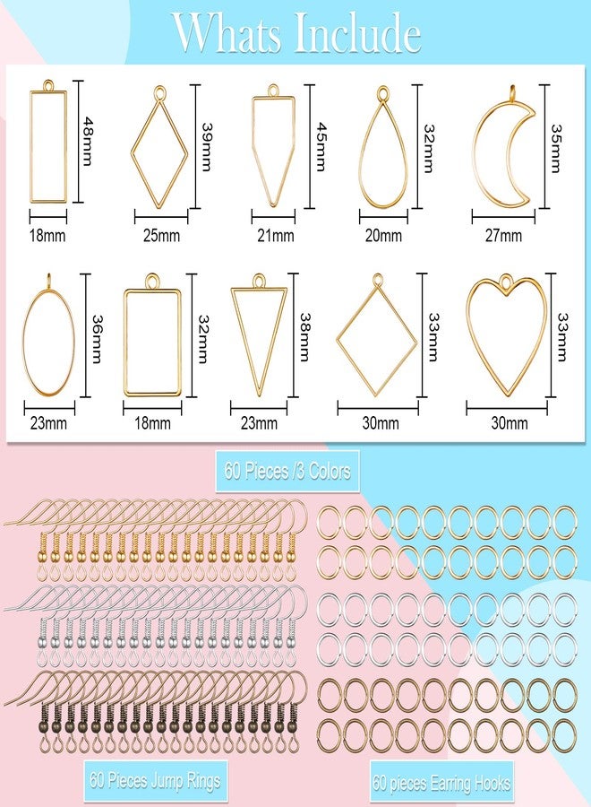 Inbagi 180 Pieces Open Bezels Kits for Resin Hollow Frame Pendants Resin Craft Bezels Assorted Geometric Frame Charms for Resin Casting Necklace Earring Jewelry Making Supplies - Image 2